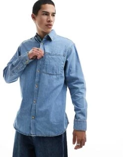 Jack & Jones Long Sleeve Denim Shirt In Light Blue For Men Blue Denim