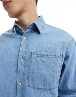 Jack & Jones Long Sleeve Denim Shirt In Light Blue For Men Blue Denim -Men Style Shop 207428711 4