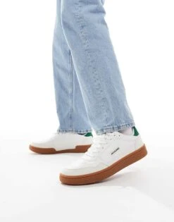 Jack & Jones Gum Sole Trainers In White With Green Detail For Men -Men Style Shop 207428715 1 white 1