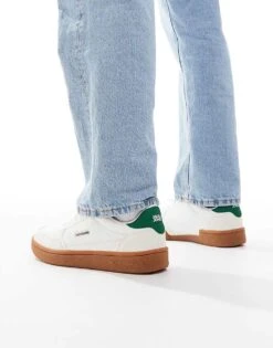 Jack & Jones Gum Sole Trainers In White With Green Detail For Men -Men Style Shop 207428715 3