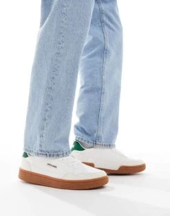 Jack & Jones Gum Sole Trainers In White With Green Detail For Men -Men Style Shop 207428715 4