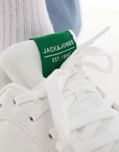 Jack & Jones Gum Sole Trainers In White With Green Detail For Men -Men Style Shop 207428715 5