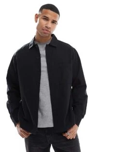 Jack & Jones Linen Blend Overshirt In Black For Men -Men Style Shop 207428804 1 black 1