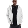 Jack & Jones Oversized 400gsm Heavyweight Zip Hoodie In Light Grey For Men White Melange