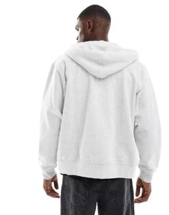 Jack & Jones Oversized 400gsm Heavyweight Zip Hoodie In Light Grey For Men White Melange -Men Style Shop 207428819 3