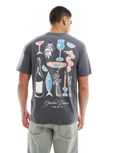 Jack & Jones Oversized T-shirt With Dinner Party Print In Dark Grey For Men Night Shadow -Men Style Shop 207439468 1 nightshadow 1