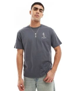 Jack & Jones Oversized T-shirt With Dinner Party Print In Dark Grey For Men Night Shadow -Men Style Shop 207439468 2