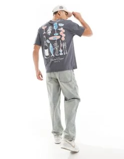 Jack & Jones Oversized T-shirt With Dinner Party Print In Dark Grey For Men Night Shadow -Men Style Shop 207439468 4