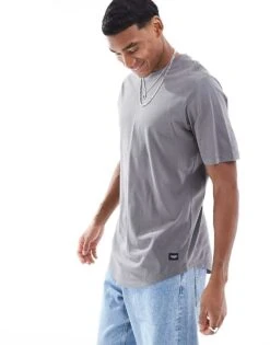 Jack & Jones Essentials Longline T-shirt With Curve Hem In Grey For Men Castlerock -Men Style Shop 207446629 1 castlerock 1