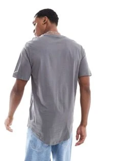 Jack & Jones Essentials Longline T-shirt With Curve Hem In Grey For Men Castlerock -Men Style Shop 207446629 2