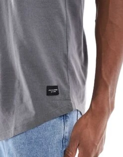 Jack & Jones Essentials Longline T-shirt With Curve Hem In Grey For Men Castlerock -Men Style Shop 207446629 3