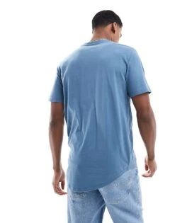 Jack & Jones Essentials Longline T-shirt With Curve Hem In Blue For Men Oceanview -Men Style Shop 207446640 4