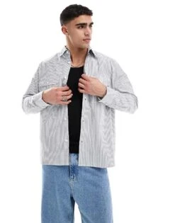 Jack & Jones Oxford Stripe Overshirt In Blue For Men Navy Blazer -Men Style Shop 207499894 1 navyblazer 1