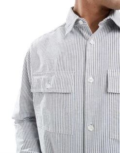 Jack & Jones Oxford Stripe Overshirt In Blue For Men Navy Blazer -Men Style Shop 207499894 4