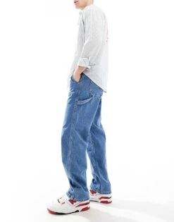 Jack & Jones Eddie Loose Carpenter Jeans In Mid Wash Blue For Men Blue Denim -Men Style Shop 207500065 3