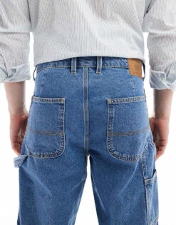 Jack & Jones Eddie Loose Carpenter Jeans In Mid Wash Blue For Men Blue Denim -Men Style Shop 207500065 4