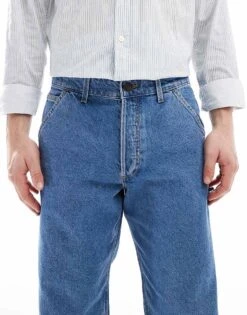 Jack & Jones Eddie Loose Carpenter Jeans In Mid Wash Blue For Men Blue Denim -Men Style Shop 207500065 5