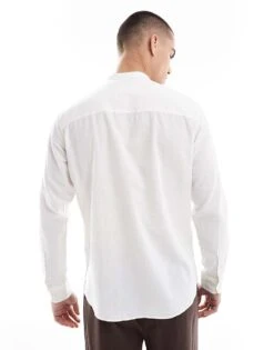 Jack & Jones Overhead Linen Shirt In White For Men -Men Style Shop 207500405 4