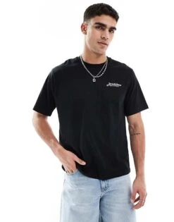 Jack & Jones Script Logo T-shirt In Black For Men