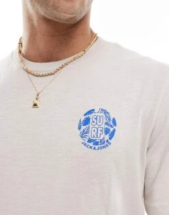 Jack & Jones Chest Print T-shirt In Beige For Men Moonbeam -Men Style Shop 207500500 3
