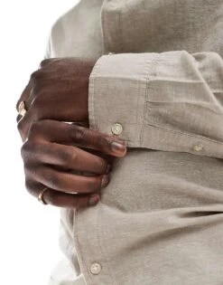 Jack & Jones Linen Shirt In Beige For Men Crockery -Men Style Shop 207500556 3