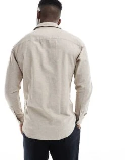 Jack & Jones Linen Shirt In Beige For Men Crockery -Men Style Shop 207500556 4