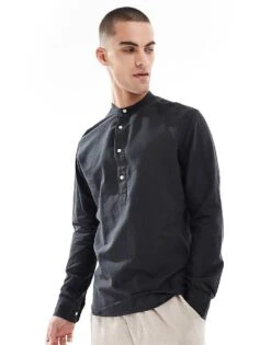 Jack & Jones Overhead Linen Shirt In Black For Men -Men Style Shop 207500628 1 black 1