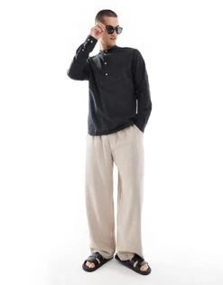 Jack & Jones Overhead Linen Shirt In Black For Men -Men Style Shop 207500628 2