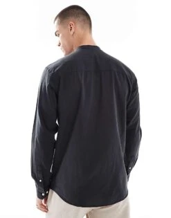 Jack & Jones Overhead Linen Shirt In Black For Men -Men Style Shop 207500628 3