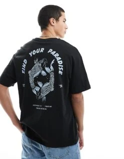 Jack & Jones Super Oversized Koi Carp Back Print T-shirt In Black For Men -Men Style Shop 207500715 1 black 1