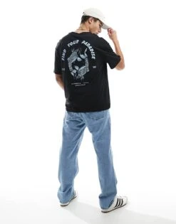 Jack & Jones Super Oversized Koi Carp Back Print T-shirt In Black For Men -Men Style Shop 207500715 3