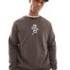 Jack & Jones Oversized Sweat With Daisy Embroidery In Brown For Men Chocolate Brown