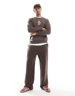 Jack & Jones Oversized Sweat With Daisy Embroidery In Brown For Men Chocolate Brown -Men Style Shop 207511584 3