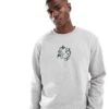 Jack & Jones Oversized Sweat With Carp Embroidery In Light Grey Melange For Men