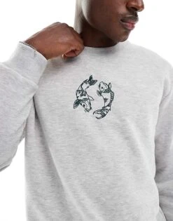 Jack & Jones Oversized Sweat With Carp Embroidery In Light Grey Melange For Men -Men Style Shop 207511827 2