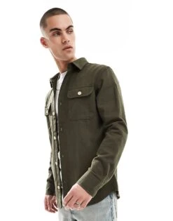 Jack & Jones Overshirt In Khaki For Men Forest Green -Men Style Shop 207512145 1 forestgreen 1