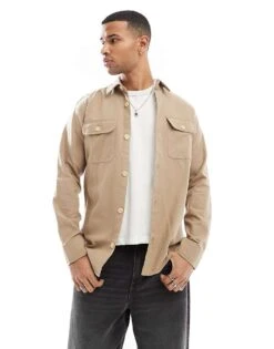 Jack & Jones Flannel Overshirt In Beige For Men Crockery -Men Style Shop 207512456 1 crockery 1