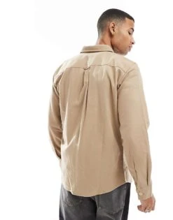 Jack & Jones Flannel Overshirt In Beige For Men Crockery -Men Style Shop 207512456 3