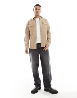 Jack & Jones Flannel Overshirt In Beige For Men Crockery -Men Style Shop 207512456 4