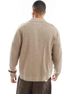 Jack & Jones Zip Cardigan With Collar In Beige For Men Greige Melange -Men Style Shop 207532380 4