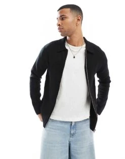 Jack & Jones Zip Cardigan With Collar In Black For Men -Men Style Shop 207548896 1 black 1