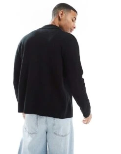 Jack & Jones Zip Cardigan With Collar In Black For Men -Men Style Shop 207548896 3