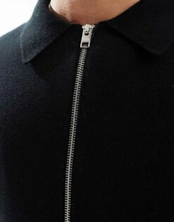 Jack & Jones Zip Cardigan With Collar In Black For Men -Men Style Shop 207548896 4