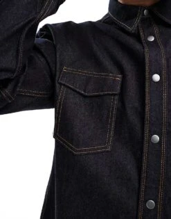 Jack & Jones Denim Overshirt Shacket In Rinse Wash For Men Dark Denim -Men Style Shop 207599196 3