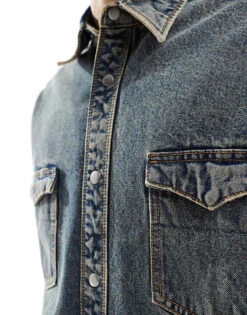 Jack & Jones Denim Overshirt Shacket In Acid Wash For Men Light Blue Denim -Men Style Shop 207599243 4