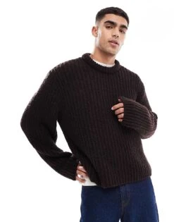 Jack & Jones Fluffy Jumper In Brown For Men Chocolate Torte -Men Style Shop 207600254 1 chocolatetorte 1
