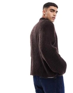 Jack & Jones Fluffy Jumper In Brown For Men Chocolate Torte -Men Style Shop 207600254 3