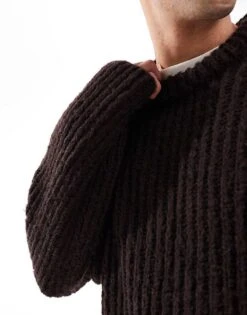 Jack & Jones Fluffy Jumper In Brown For Men Chocolate Torte -Men Style Shop 207600254 4