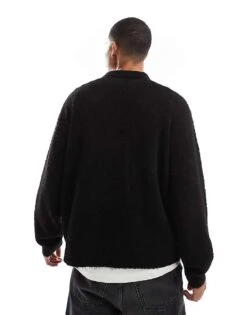 Jack & Jones Premium Oversize Boucle Polo Jumper In Black For Men -Men Style Shop 207601525 2