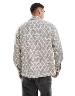 Jack & Jones Printed Overshirt In Ecru For Men White -Men Style Shop 207603001 2